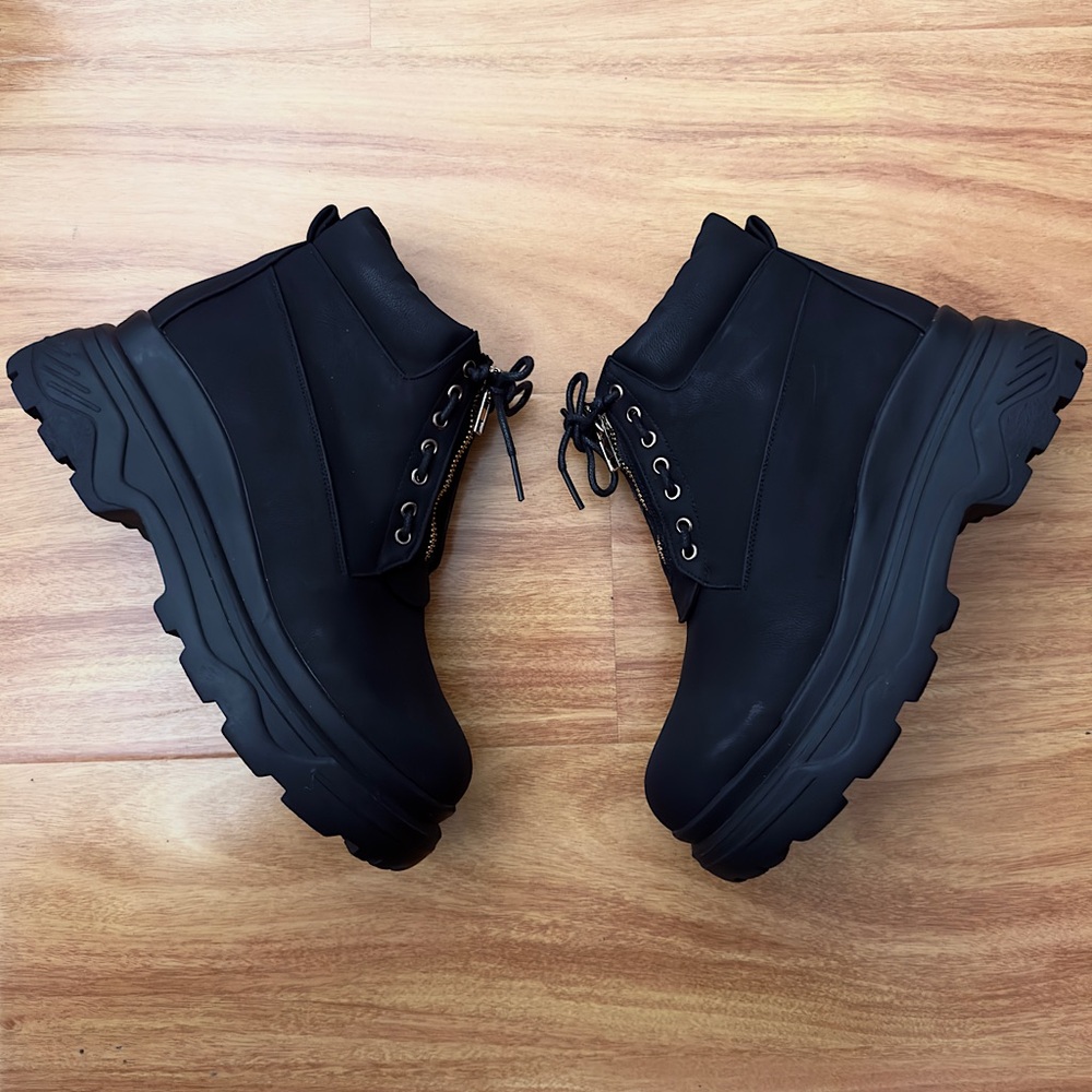 Azalea Wang | Matte black lace up Loki boots